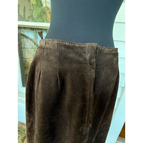 Vintage 70's Anne Fogarty Brown Suede Skirt Marked Size 14 - Picture 7 of 16